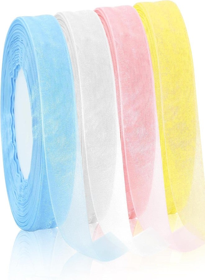 IMPRINT Organza Ribbon Set, 4 Rolls, 2.5 cm x 35 m Each, Blue White Pink Yellow, Decorative Gift Wrapping - Image 1